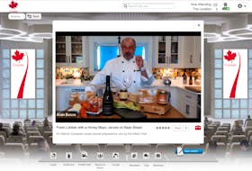 Chef Alain Bossé does a cooking demonstration during a virtual trade show in June.