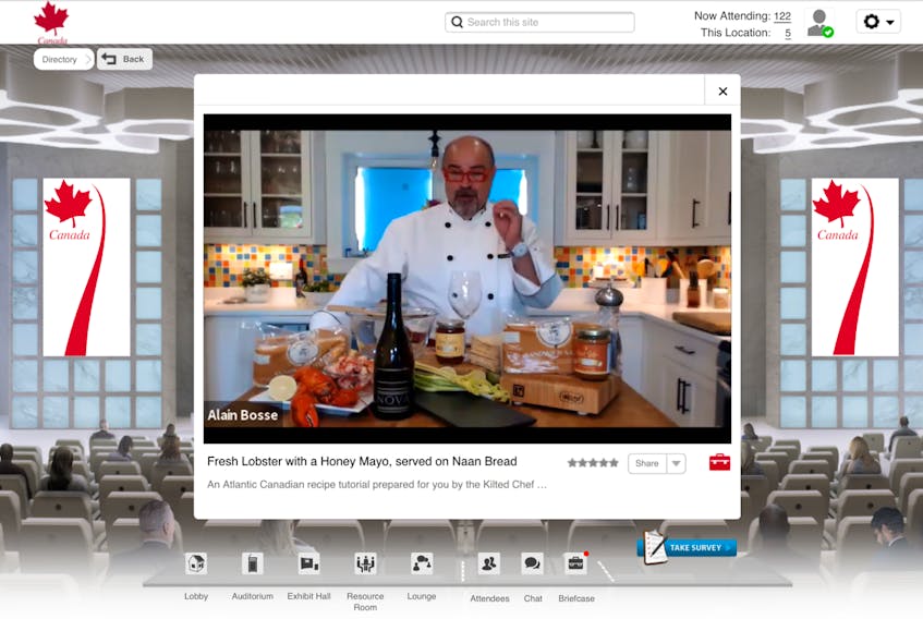 Chef Alain Bossé does a cooking demonstration during a virtual trade show in June.