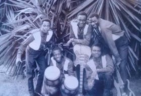Matata in front of the Brilliant Club in Nairobi, Kenya in 1963. (Back row, from left) Joseph Yankenken, John Nzenze and Aelijah Talian. (Front row, from left) Gabriel Wamalwa and Jeik Kalunga. Submitted photo.