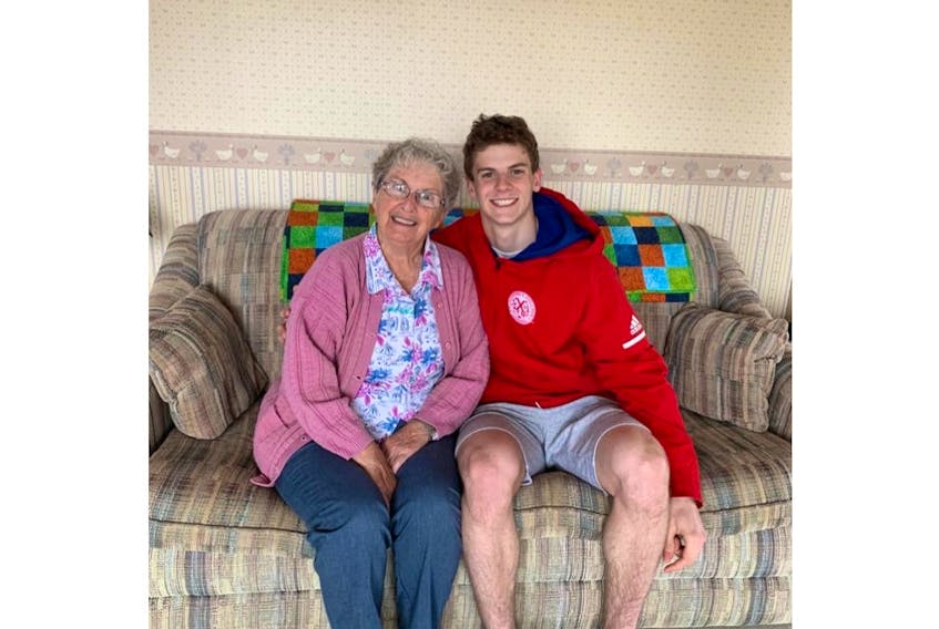 Ethan Landry chats with his grandmother, Norma Worth, at Noonan’s Shore in Borden-Carleton in 2019.