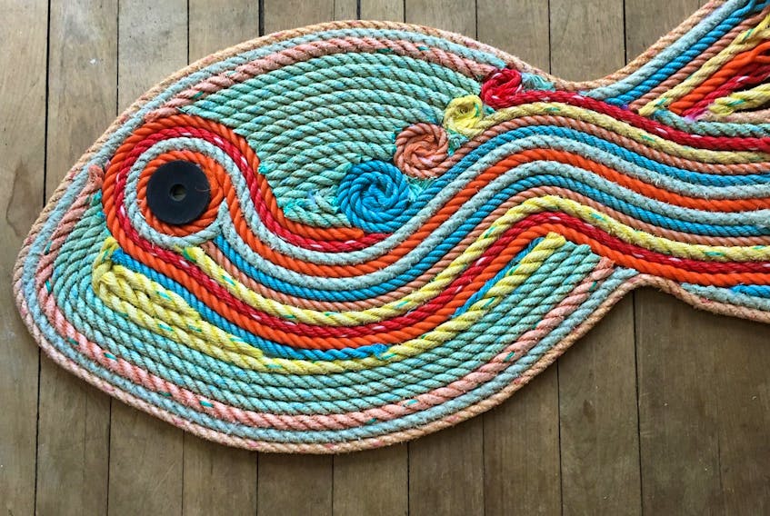 These fish mats, made of reclaimed fishing rope, are among the most popular products made by Nicole Poirier and Tanya Holt, the creators of Art Marée Haute.

