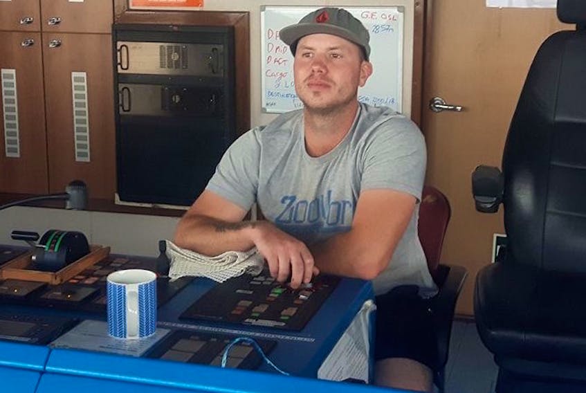 Ryan Mahar is seen in a 2018 photo taken while he was working on a large carrier ship. Mahar was seriously injured in a construction accident on Sept. 4, 2019. 