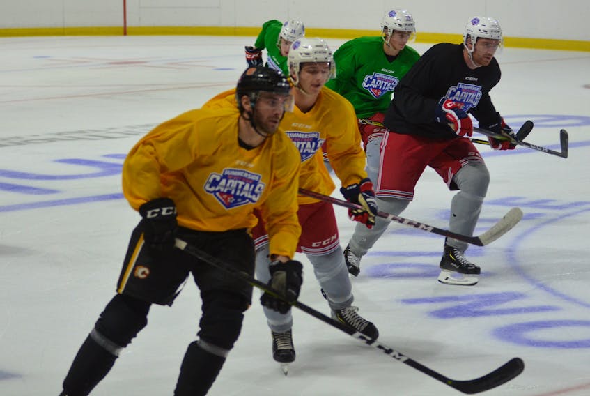 The Summerside Western Capitals compete in a skating drill during a practice at Eastlink Arena. The Caps’ home opener is against the Yarmouth Mariners on Saturday at 7 p.m.