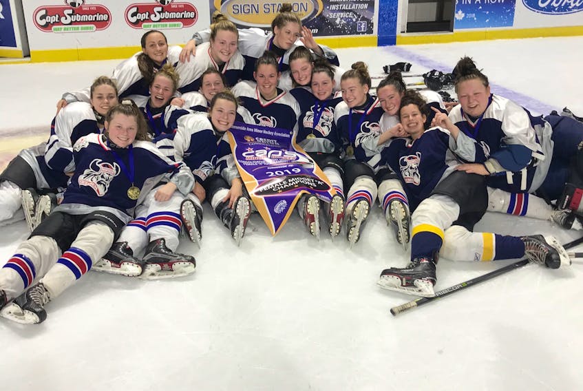 Montague won the 2019 Consolidated Credit Union midget A female hockey tournament at Credit Union Place in Summerside on Sunday afternoon. Montague defeated the host Summerside Capitals 2-0 in the championship game. Members of the Montague team are, front row, from left: Lacey white, Maggie Murphy, Jayda Graham and Abby Sherry. Second row: Jayda Graham, Racheal Vandenbrook, Gabby MacDonald, Breanna Creed, Haily Ferguson, Julia Lea, Lauren King and Erin Morris. Back row: Macy Hancock, Sophia McEachern and Halley Stewart.