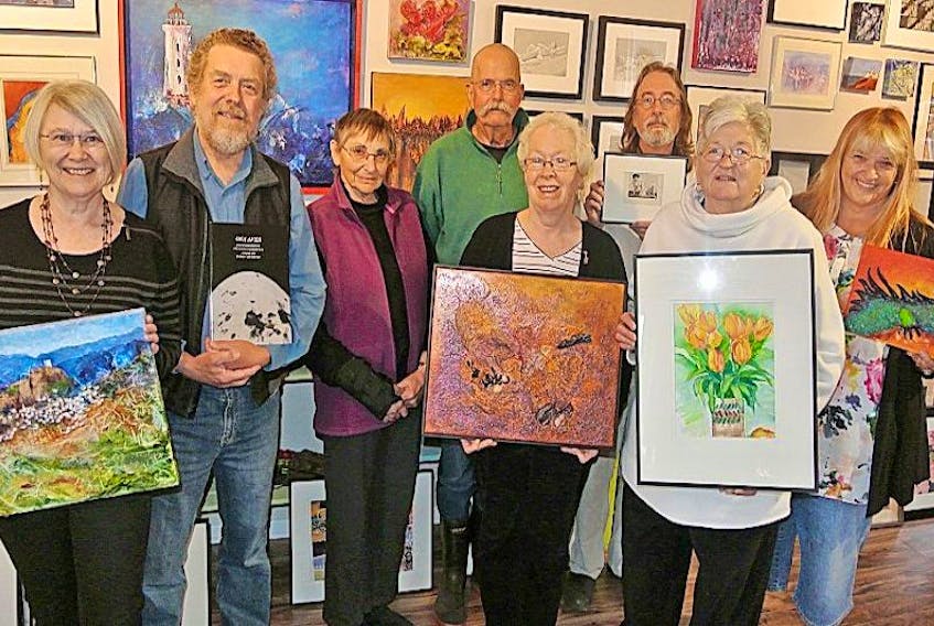 The Tidnish Bridge Art Gallery is up and running for an eighth years. Among the artists participating in the gallery on Highway 366 are: (from left) Cathy Thurston, Harry Thurston, Margaret Wile, Charlie Atherton, Laurell Hamilton, Bob Morouney, Melanie Landau and Diana Vertis McIsaac. 