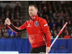 Newfoundland and Labrador skip Brad Gushue fist pumps after a shot  during a 7-3 win over Alberta in the final of the 2020 Tim Hortons Brier in Kingston on March 8, 2020. File photo by Ian MacAlpine/Postmedia Network.