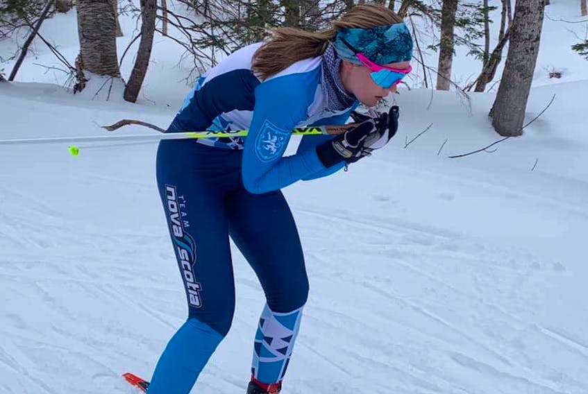 Grace McIntyre bears down at a 2021 Team Nova Scotia training camp at North Highlands Nordic in Cape Breton. CONTRIBUTED