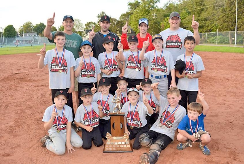 Fundy Textiles captured the Bible Hill-Truro Minor Baseball Association mosquito division title on Tuesday after an 8-7 victory over Embracor Medical in the deciding game in a best-of-three championship series. Members of Fundy are, front row, from left, Cayden Crowe, Eli Brown, Austin Brown, Josh Thompson, AJ Hoyt, Griffin Scott, Jack Michaud and Turner Scott. Second row, Dylan Atwater, Kasey Rushton, Logan Quinn, Ben Poehl, Bob Henderson and Ryan Vohra. Third row, coaches Paul Quinn, Jason Hoyt, Joe Brown and Wayne Brown.