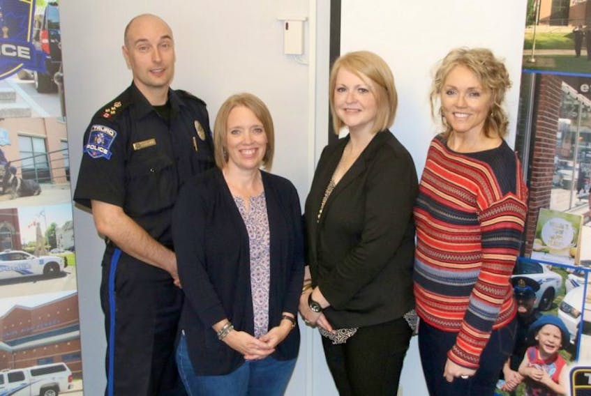 Some of those involved in the launch of a new mentoring project are, from left, Truro Police Chief Dave MacNeil, Tracey Shay (SchoolsPlus), Mary Samson (Big Brothers-Big Sisters) and Lori Logue (Truro Inclusion Project).