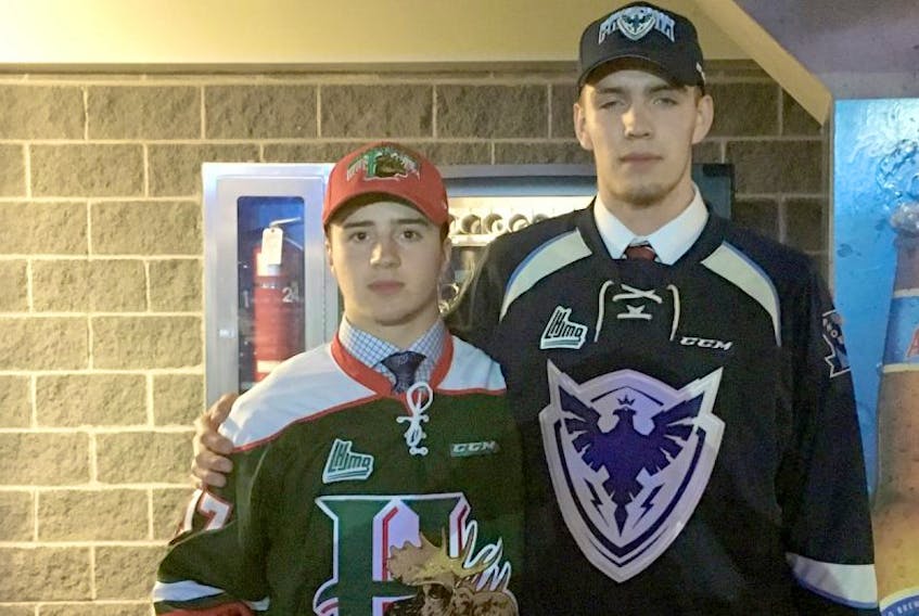 Gavin Hart, left, and Hunter Martin heard their names called on Saturday at the QMJHL draft in Saint John.