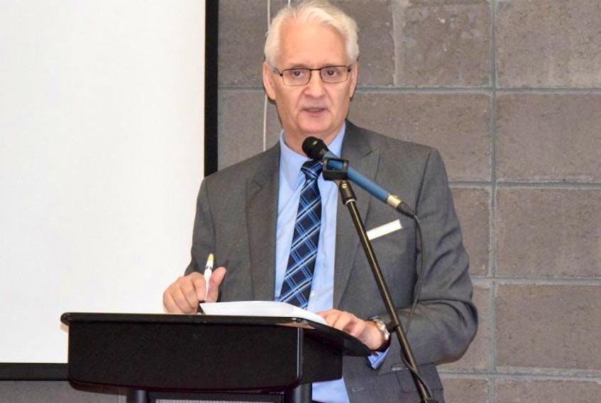 Darrell Kuhn, president and CEO of the Community Credit Union in Truro is seen speaking to a business audience during a recent luncheon held at the RECC by the Truro and Colchester Chamber of Commerce.