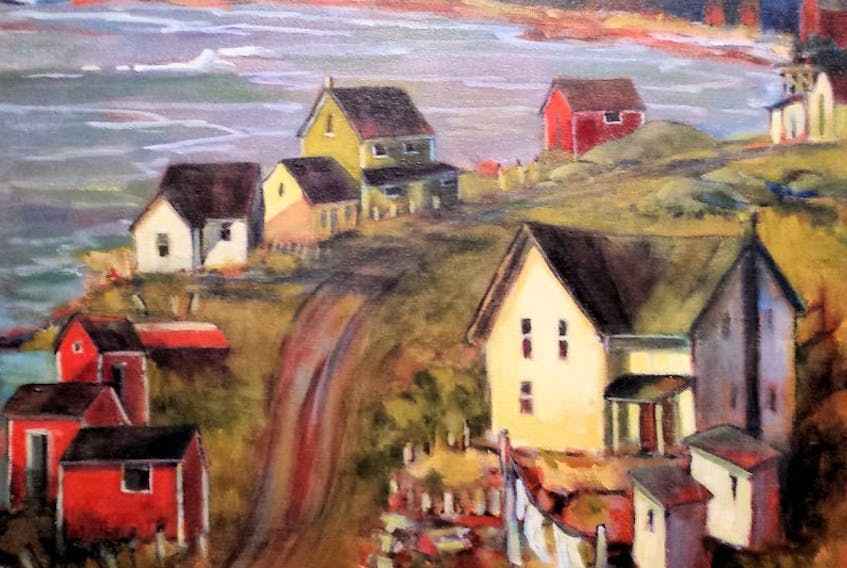 Images of a painting by local artist Marilyn Whalen in her show called "Colorful Spaces: Views of Newfoundland" at the Marigold Cultural Centre in Truro.