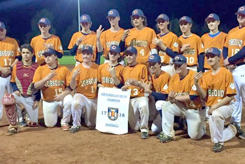 The Cobequid Cougars won the NSSAF Northumberland region baseball crown for the third straight year. Members of the team are, front row, from left, Luke Creelman, Michael Jollimore, Mackie Marquis, Dawson Briggs, Lucas Watson, Luke Smith, Will MacGillivray and Darsey Pratt; second row, coach Scott MacGillivray, Quinn Cashen, Bailie MacKinnon, Connor Irwin, Jackson Haight, Chad Mingo, Connor Angers, Zack Betts and coach JP Wood.