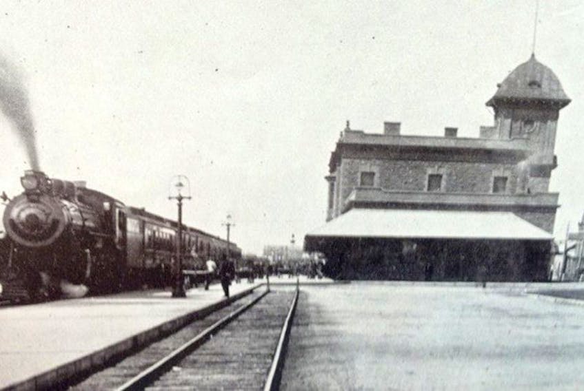 A train at the Truro station around the time of the Halifax Explosion.