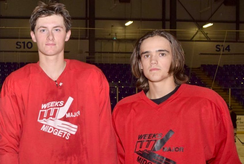 Weeks assistant captain Rowan Sears, left, and captain Carson Lanceleve. Both players are Colchester Clounty residents.