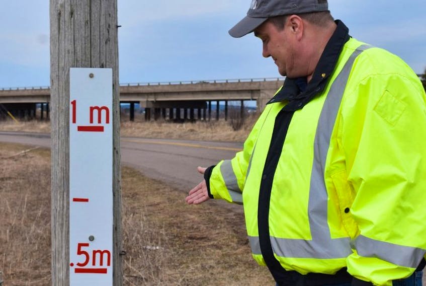 David Westlake says signs were installed on Tidal Bore Road as a way to determine water levels during flooding conditions.