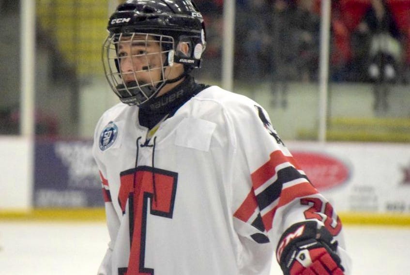 G Blackmore of the Truro Bearcats scored his team’s lone goal Thursday on a power play.