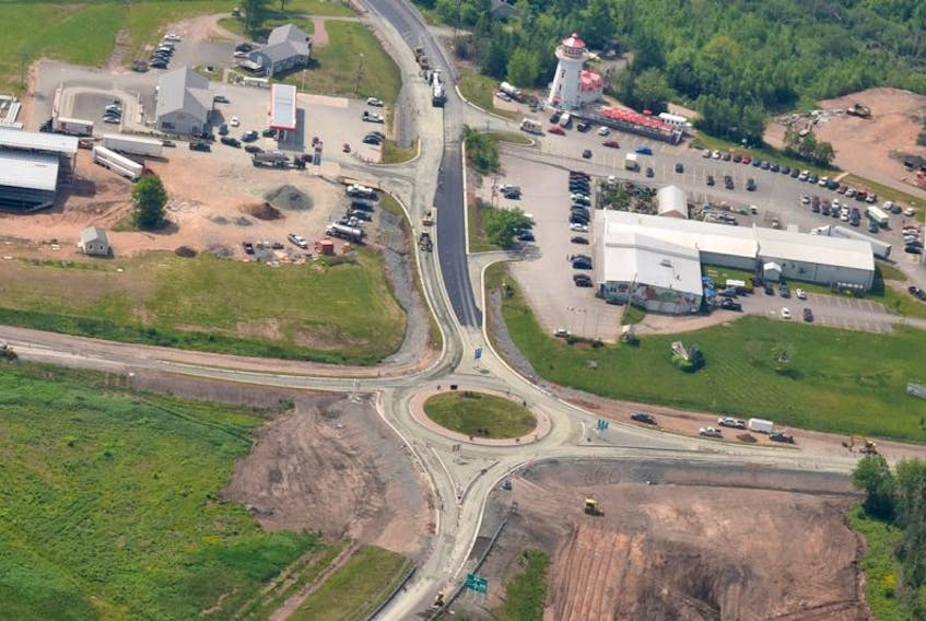 An aerial view of the Masstown roundabout, which is expected to be completed next week.