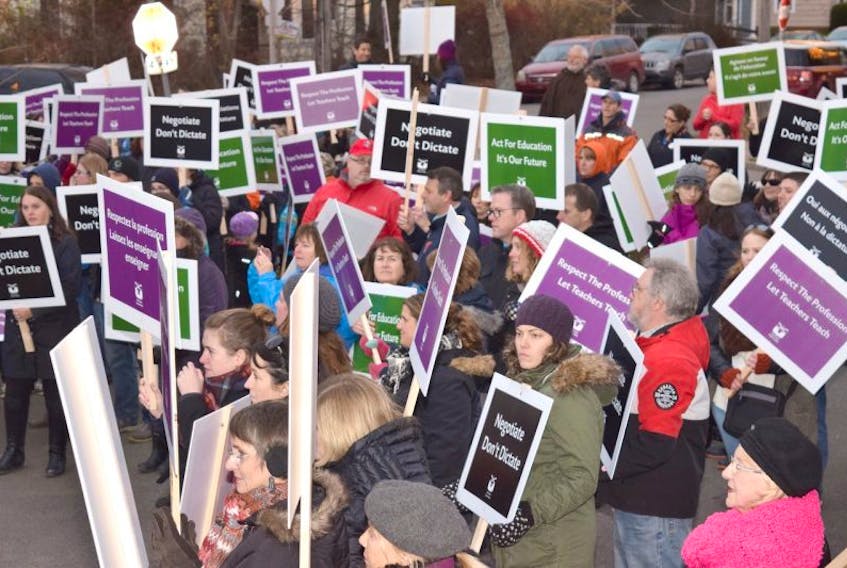 Teachers staged a march Nov. 22 to Education Minister Karen Casey's Truro riding office.