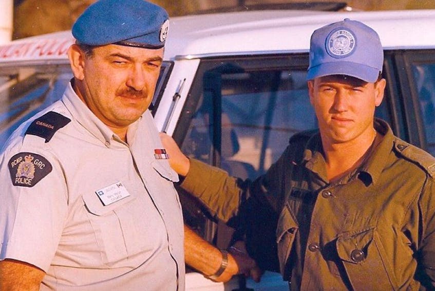 Barry Mellish and his son Frank, while serving as United Nations Peacekeepers in Croatia in 1994.