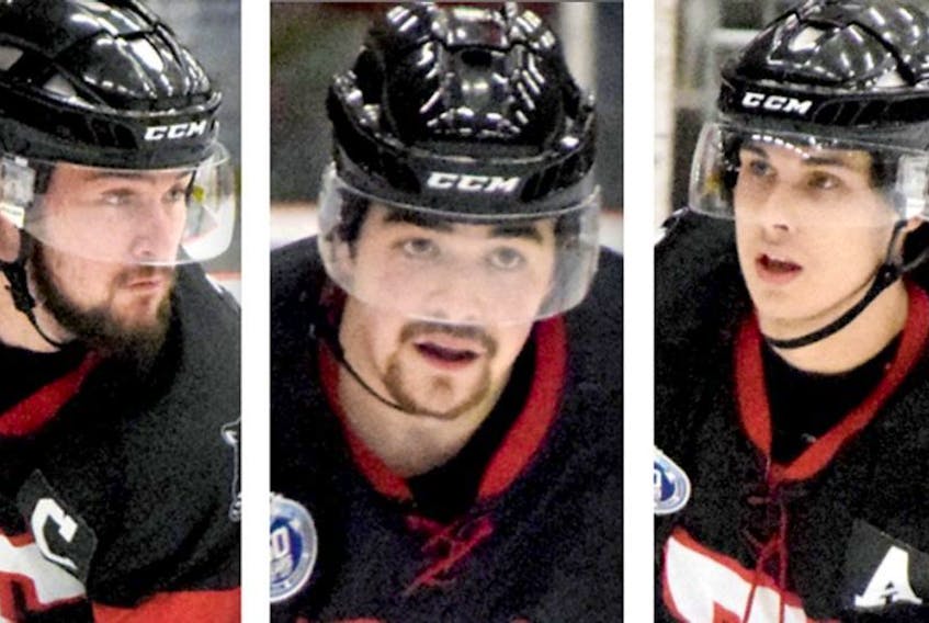 Kyle Tibbo, left, Nic Blanchard and Zach Moody have been red-hot for the Truro Bearcats lately. The high-scoring trio leads the team into action Friday against the Amherst Ramblers and Saturday against the league-leading Pictou County Crushers.