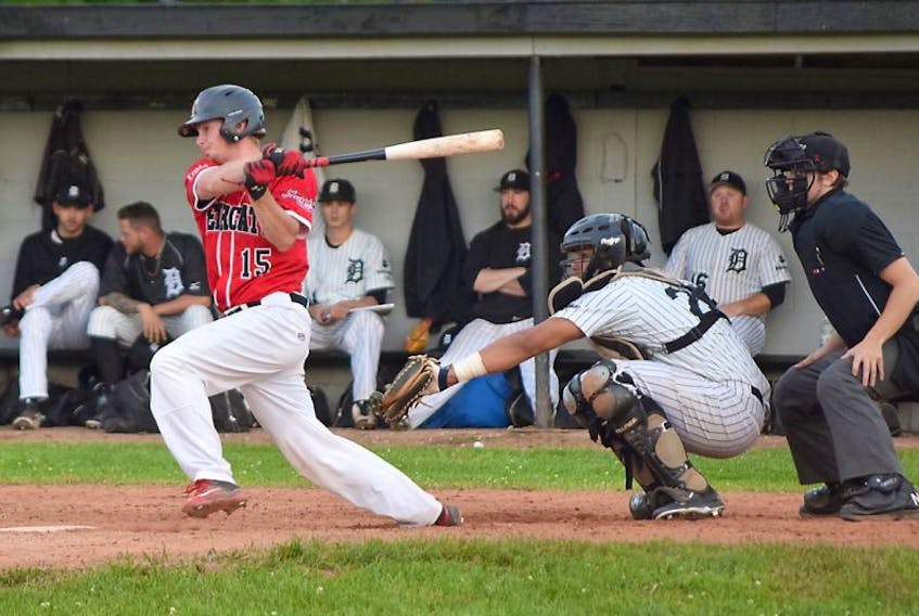 John Chapman of the Truro Bearcats swings away during NSSBL action Tuesday against the Dartmouth Moosehead Dry. The Bearcats lost the game 16-4 and are 0-11 to start the season.