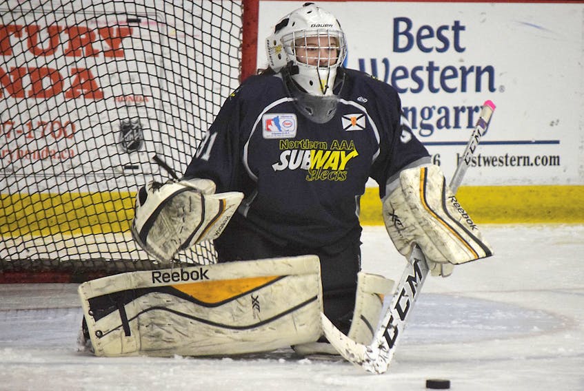 Northern Subway Selects goaltender Erin Sullivan, of Salmon River, has seven wins this season. Last Sunday, Sullivan stopped 'em all in a 9-0 whitewash of Dartmouth.