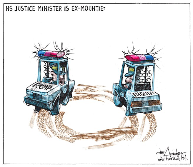 Michael de Adder cartoon for Aug. 17, 2020. Mark Furey, mass shooting, public inquiry, RCMP, conflict of interest