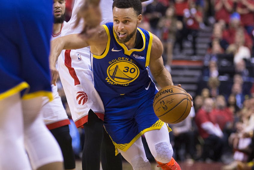 Golden State Warriors guard Stephen Curry (30) in 4th quarter action as the Toronto Raptors lose to the Golden State Warriors in Game 2 to tie the series in the NBA finals in Toronto. It happened one year ago Tuesday.