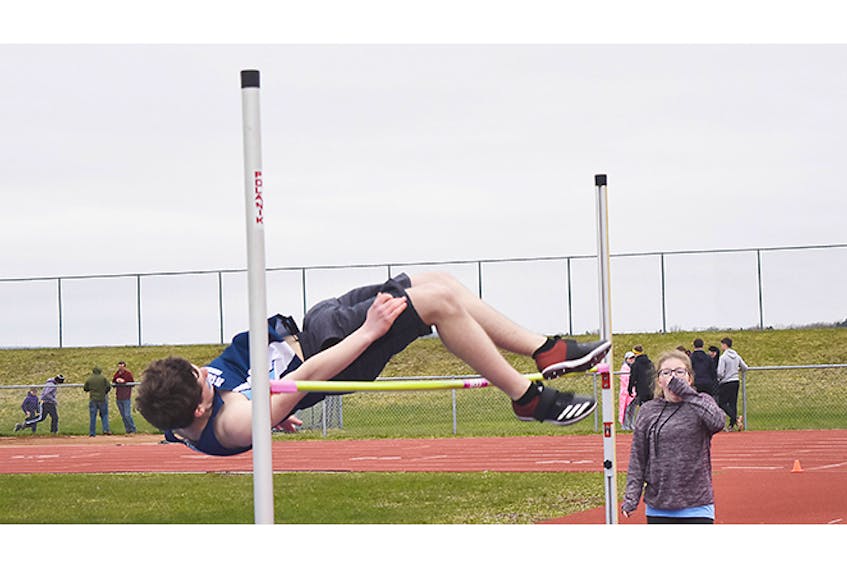Breton MacDonnell of North Nova Education Centre competes in the high jump at track and field districts in Stellarton on May 11.