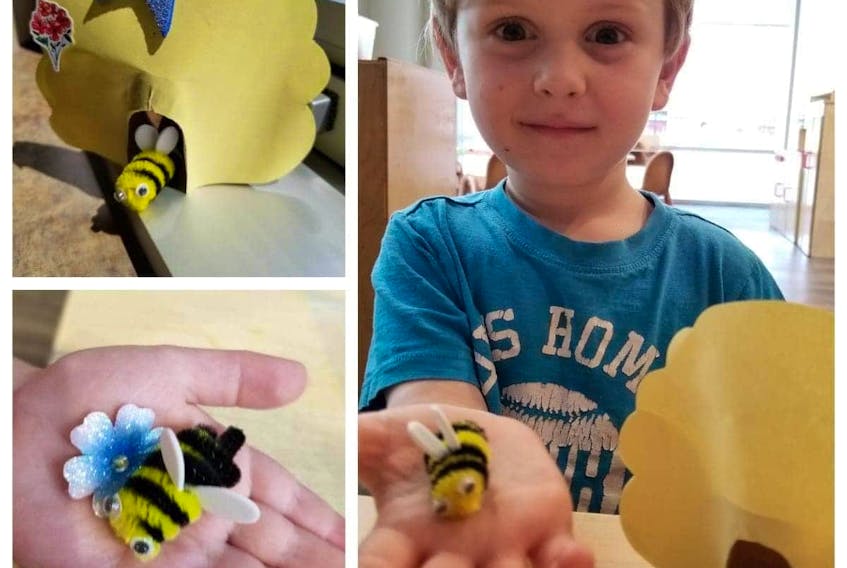 Kenzie Fjarlie likes his Beedazzle a Bee Hive craft-to-go. The craft-to-go program has been on offer while in-person programming is on hold at all branches of Cape Breton Regional Library, due to COVID-19 health protocols. CONTRIBUTED