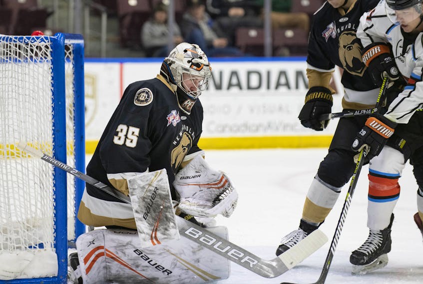 Angus Redmond has won all 13 of his decisions as a member of the Newfoundland Growlers. After a Monday NHL trade involving Redmond, it remains to be seen if he’ll get to extend that record with the ECHL’s Growlers. — Newfoundland Growlers photo