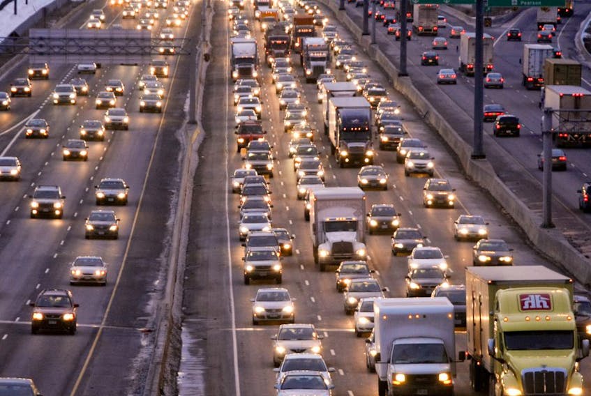 Traffic backs up along Highway 401 in Toronto.