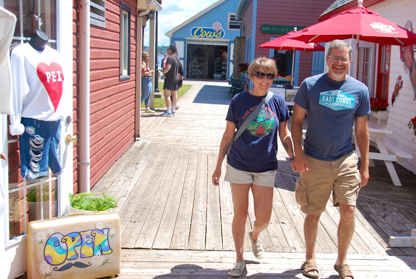 Cindy Mitton and Derek Brown of Fredericton took advantage of the first day of the Atlantic bubble to visit P.E.I. The couple enjoyed a stroll around Charlottetown including a trip to Peakes Quay Marina before going to the Trailside Cafe to take in Nick Doneff's performance. 