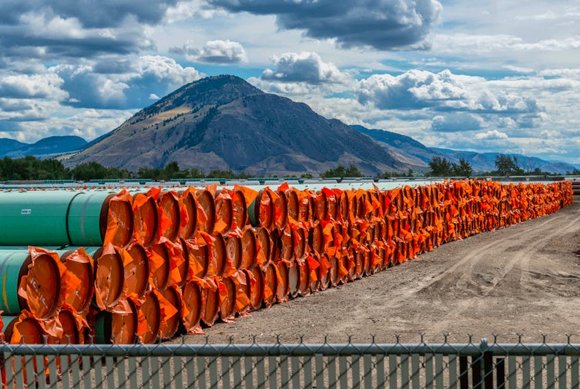  Pipes stockpiled for the Trans Mountain pipeline expansion near Kamloops, B.C.
