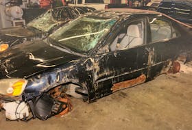 Last April, a St. John's woman reported the theft of two Honda Civics from her Thorburn Road driveway. This is the condition the cars were in when they were found at a local scrap metal recycling depot and taken to RNC headquarters for forensic examination. Samuel Caines and his wife, Melissa Dawe, have pleaded not guilty to a slew of charges related to the theft and unlawful sale of the two cars, as well as an SUV from a home in Paradise. — CONTRIBUTED PHOTO