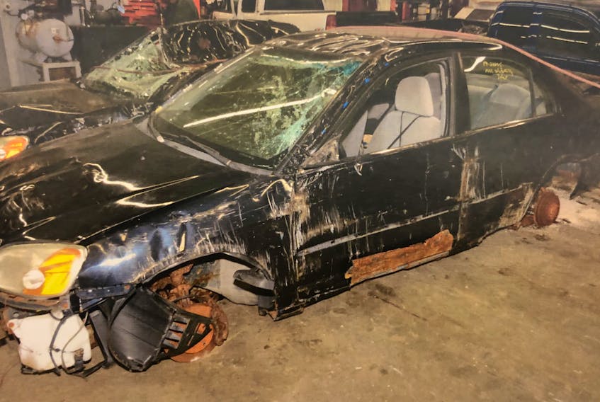 Last April, a St. John's woman reported the theft of two Honda Civics from her Thorburn Road driveway. This is the condition the cars were in when they were found at a local scrap metal recycling depot and taken to RNC headquarters for forensic examination. Samuel Caines and his wife, Melissa Dawe, have pleaded not guilty to a slew of charges related to the theft and unlawful sale of the two cars, as well as an SUV from a home in Paradise. — CONTRIBUTED PHOTO
