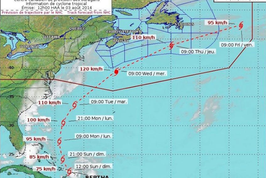 Tropical Storm Bertha may affect Nova Scotia mid-week.
