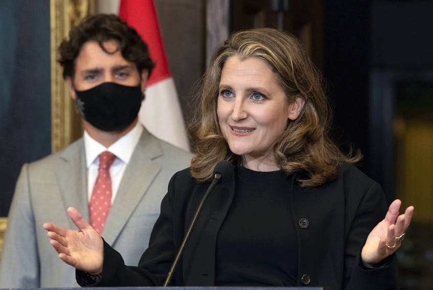 Prime Minister Justin Trudeau and Finance Minister Chrystia Freeland. A deliberate attempt to redistribute income under the cover of the pandemic would constitute the “new New Deal” Freeland once championed.
