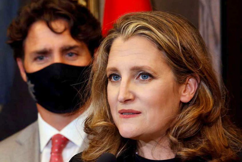 Finance Minister Chrystia Freeland, right, and Prime Minister Justin Trudeau.