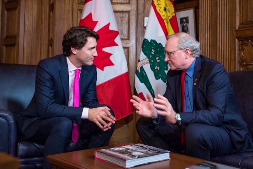 Prime Minister Justin Trudeau, left, discusses issues with P.E.I. Premier Wade MacLauchlan in this recent file photo.
