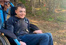 Colten Mayo is getting to enjoy Victoria Park's trails with his classmates using a Hippocampe all-terrain wheelchair loaned from the Town of Truro.