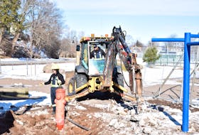 Work crews are tearing up the old splash pad at Victoria Park, making way for a new one that town officials are aiming to complete by early July. FRAM DINSHAW/TRURO NEWS