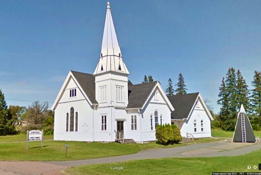Google Street View of Tryon Baptist Church that will be moved by the province to make way for a more gentle curve of the Trans-Canada highway in Tryon.