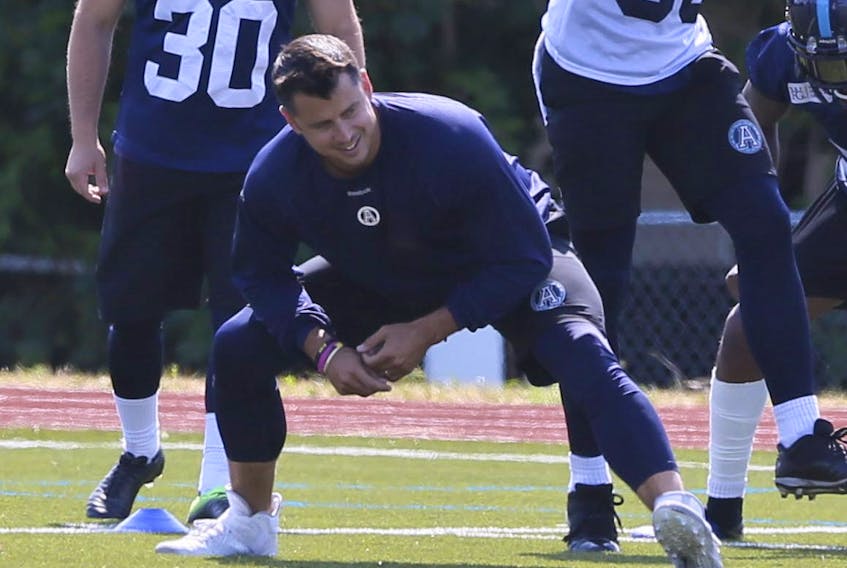 Zach Collaros, who might not throw a pass for the Argos this season as he recovers from injury, would seem to be the one QB the team would like to keep.  Veronica Henri/Toronto Sun