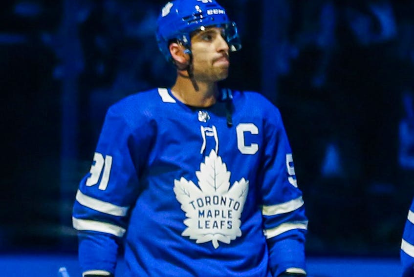 Toronto Maple Leafs introduce the new captain John Tavares before first period NHL hockey action during the home opener  against Ottawa Senators at the Scotiabank Arena in Toronto on October 2, 2019. 