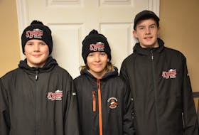 The first half of the 52nd Kensington, P.E.I.-Bedford, Que., Peewee Friendship Hockey Exchange took place in Kensington over the weekend. Three of the participants who are billeted with each other this year are, from left: Quinn Sherry of Kensington, Kristofer Paquette of Bedford and Reichen Sherry of Kensington.