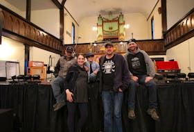 Twillingate based company 618 Entertainment is taking a big step forward as it begins to showcase Newfoundland artists through digital concerts. Shown here are, from left, Denver Gidge, Mandi Young, Mandi’s son Ashton, Mike Sixonate and Mike Jenkins. Photo courtesy Mike Sixonate. 