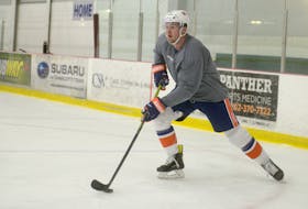 New York Islanders’ winger Ross Johnston, a Suffolk native, prepares to take a shot recently at MacLauchlan Arena in Charlottetown.