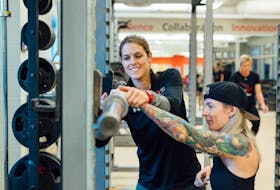 Two-time Canadian Olympic snowboarder Sarah Conrad, left, is now a strength and conditioning specialist at the Canadian Sport Centre Atlantic. Conrad is showing working with para athlete Erin Saari. Lyndsay Doyle
